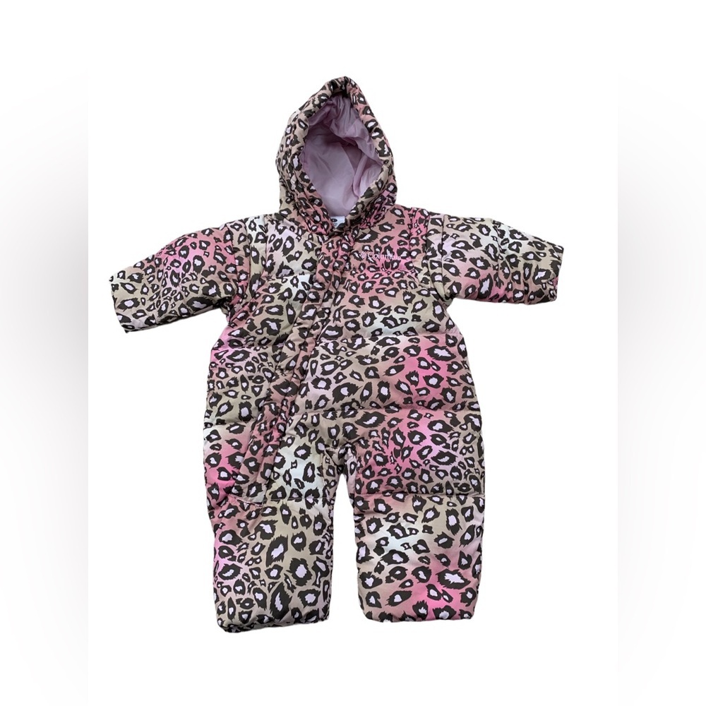 Columbia Size 6 Months Pink Leopard Down Fill Bunting Winter Snowsuit